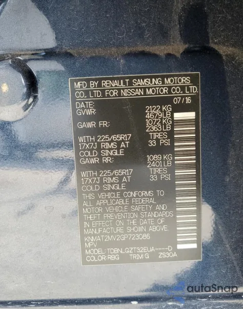 2016 Nissan Rogue S z USA, uszkodzony, nr VIN KNMAT2MV2GP723086